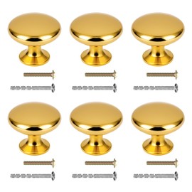Syclishorn Pack of 6 Round Cabinet Knobs, Kitchen Knobs, Gold Polished Furniture Knobs with Screws, Modern Door Knob, Drawer Knob for Wardrobe, Drawers, 25 x 30 mm