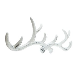 Unbranded Cast Iron Antler Wall Hook Rack Key Towel Coat Hanger Rustic White 14.5 in