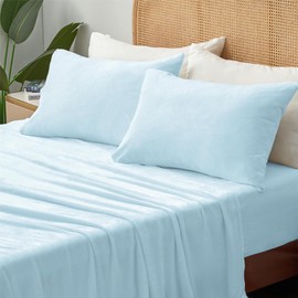 BEDELITE Flannel Sheets Queen Size Blue - Super Soft Fleece Sheets Set Fluffy Extra Plush, 4 Piece(Include Fitted Sheet, Flat Sheet, 2 Pillowcases)