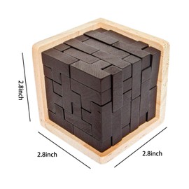 3D Wooden Thinking Puzzle, T Shape Building Blocks, Logic Game in Wooden Frame, Brain Teaser Puzzle, Stress Relief Toy for Children and Adults, Educational Toy for Children and Teenagers (Coffee)
