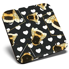 Great Single Coaster Square - Art Deco Gold Bumble Bees Fun |Glossy Quality Coasters | Tabletop Protection for Any Table Type #2255