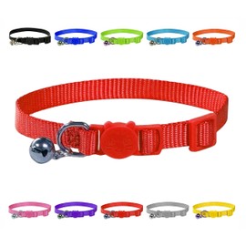 Vibrant Soft Nylon Kitten/Cat Collar with Bell and Safety Release Buckle (Red)