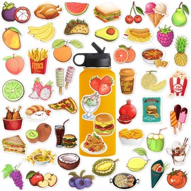 100Pcs Food and Fruit Stickers for Kids Realistic Food Fruit Stickers for Scrapbooking Cute Food and Vegetable Big Stickers for Water Bottles Waterproof