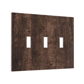 WMHUSU Decorative Light Switch Plate Covers Rustic Dark Brown Wood Grain Farmhouse Cabin 3 Gang Wall Plate Switch Cover Plate Triple Toggle Jumbo Electrical Faceplate for Farmhouse Cabin Decor
