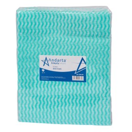 Andarta - Green J-Dish Cloths - Pack of 50 (35 x 42cm) - Versatile Cleaning Cloths for Kitchens, Bathrooms & General Areas - Absorbent, Quick-Drying, Washable & Lightweight