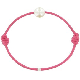 Les Poulettes Jewels - Childrens Bracelet - My First Pearl- Waxed Cord Bracelet - White Cultured Freshwater Pearl 6-7 mm - Colors - Fuchsia