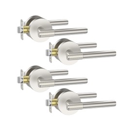 Asidrama 4 Pack Passage Brushed Nickel Door Handles, Door Lever with Door Knobs Indoor for Bedroom or Bathroom, Heavy Duty Door Handles Interior with Locks for Left Right Sided Doors