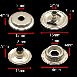 72pcs 15MM Stainless Steel Fastener Snap Press Stud Button for Marine Boat Canvas with Punching Set Tool Kit Silver (4 Components, 18pcs for Each)