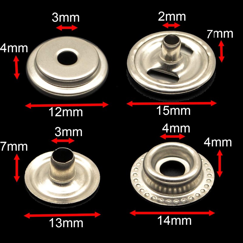 72pcs 15MM Stainless Steel Fastener Snap Press Stud Button for
