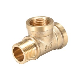 sourcing map Brass Tee Pipe Fitting G1/2 Male x G1/2 Female x G1/2 Female T-Shaped Connector Pipe