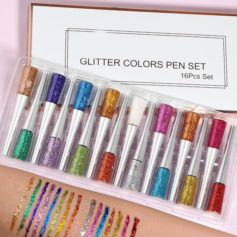16 Colors Liquid Matte Eyeliner Set Colorful Shining Glitter Eye