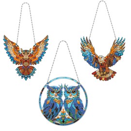 MaiYiYi 3 PCS DIY Hanging Diamond Art Pendant Painting Kit Owl Diamond Painting Suncatchers Cute Owl Diamond Art Ornaments for Home Wall Window Art Decor (12.79X7.67 inch)