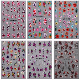 JMEOWIO 6 Sheets Flower Nail Art Stickers Decals Self-Adhesive Spring Summer Floral Nail Supplies Nail Art Design Decoration Accessories