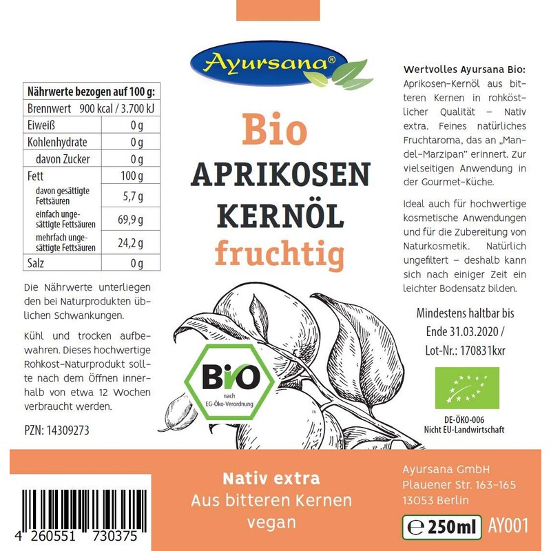 Ayursana - Organic Apricot Kernel Oil (250 ml)