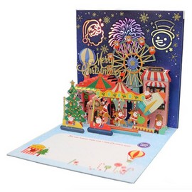 Maeum-Dama Premium Christmas 3D Pop-Up Musical Melody Card + Envelope Set, Santa Land, 1-Pack