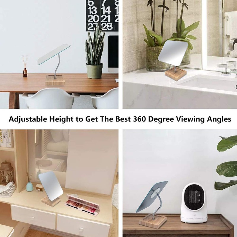 YEAKE Flexible Gooseneck Bamboo Vanity Makeup Mirror,360°Rotation 8" Large Frameless,