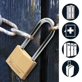 Master Lock 140EURDLH Key Padlock with Brass Body and High Shackle, Gold, 8,9 x 4 x 1,3 cm