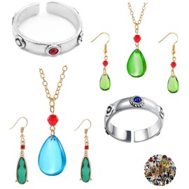 XHBTS Howl Green Water Pendant Earrings Rings and Necklaces and Stickers Set Favorite Japanese anime Used As Cosplay Accessories Or Jewelry Gifts, Plastic, Pearl