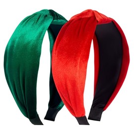 Christmas Knotted Headband for Women, Red Green Knot Velvet Headbands for Christmas Hair Accessories for Women