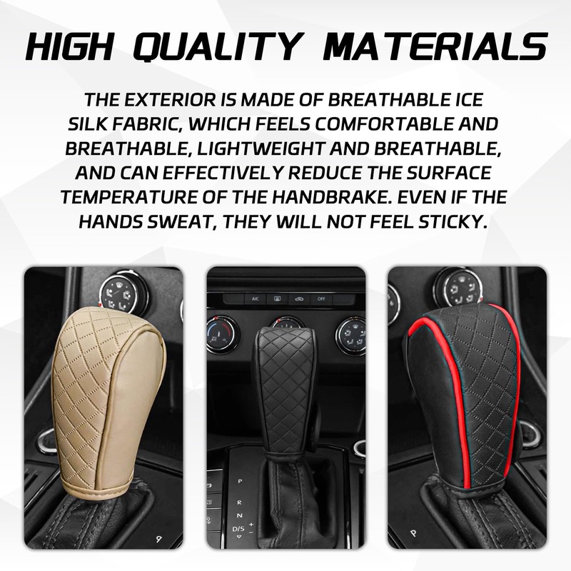 QKYS Leather Car Gear Shift Knob Cover, Upgraded Anti-Slip Design