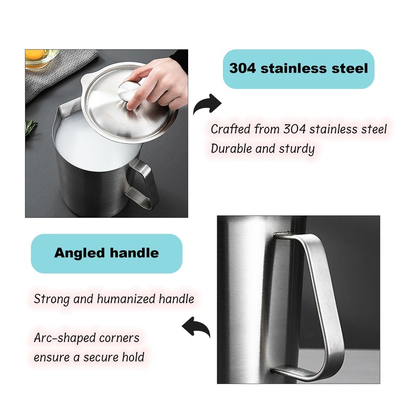 2L Measuring Cup, 304 Stainless Steel Pitcher with Lid, Liter/Oz