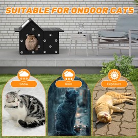 Outdoor Cat House Weatherproof, Large Feral Cat House for Winter, Collapsible Outdoor Cats Shelter in Winter with Door and Soft Mat, Easy to Assemble (Black)