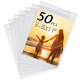 50 Pack Acid-Free Crystal Clear Sleeves Storage Bags for 8.5x11 Art Prints/Pictures/Photos/Framing Mat Mattes (Bag Size: 9"x11 3/7")