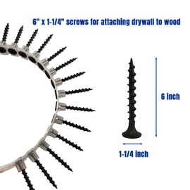 BHTOP 6 × 1-1/4 inch Drywall to Wood Collated Screw, 1000 Pcs Wood Screw for Drywall Screw Gun