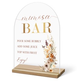 Mimosa Bar Sign For Table, Boho Flowers Acrylic Mimosa Bar With Base Supplies For Baby Shower Bridal Shower, Decorations For Wedding Bachelorette Engagement Party, Welcome Sign Stand For Party -08