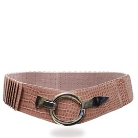 Glamexx24 Women's Elastic Waist Belt 6 cm Wide Waist Belt with Silver Ring, nude flakes