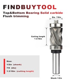 FindBuyTool Sprial Flush Trim Router Bit, 1/2" Shank Solid Carbide Compression Router Bit, Flat Trimming Router Bit with Double Bearing Spiral Trimming Woodworking Tool