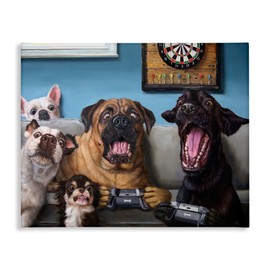 Stupell Industries Funny Dogs Playing Video Games Livingroom Pet Portrait, Designed by Lucia Heffernan Canvas Wall Art, Blue, 16x20