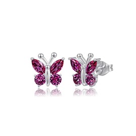 Birthstone Earrings Stud for Women: 925 Sterling Silver Butterfly Earrings Hypoallergenic Red Ruby Stud Cute Jewelry Birthday Gift for Daughter Mom Lover Christmas Anniversary Daily Wear -July Ruby