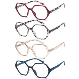 EYEURL 4-Pack Reading Glasses for Women Blue Light Blocking Reading Glasses Vintage Design Diamond-Shaped Frame Spring Hinge Readers for Women Men Anti Glare Filter Lightweight Eyeglasses,0.0