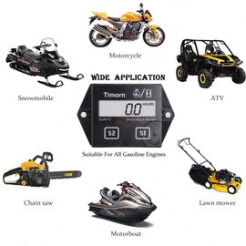 Small Engine Tachometer Hour Meter: Timorn Digital Inductive RPM Gauge Tiny Tach HR Meter for Dirt Bike | Chainsaw | Lawn Mower | Generator Motorcycle Boat Marine Outboard (2 Pack)
