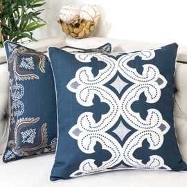 Homey Cozy Applique Throw Pillow Cover,Navy Series Modern Line Decorative Square Couch Cushion Pillow Case 20 x 20 Inch, Cover Only