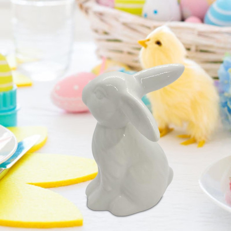 Ceramic Bunny Figurine - Holiday Rabbit Statue Decor | Modern