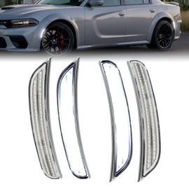 ROCCS 4PCS LED White Side Marker Lights Compatible with Dodge Charger SRT Hellcat Scat Pack 2015-2023 Front Rear Bumper Turn Signal Light,OEM part number 68214405AA/68214404AA/68214127AA,Clear Lens