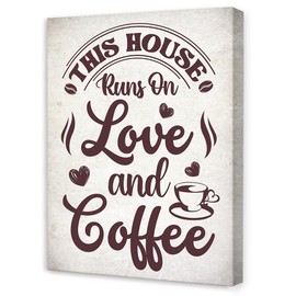 OTINGQD This House Runs on Love and Coffee Canvas Wall Decor,Vintage Cafe Wall Art,Coffee Station Signs Wall Decor