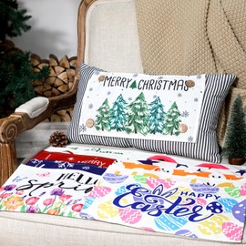 Hahafelt Seasonal Holiday Throw Pillow Cover with 12 Interchangeable Pillow Panels Summer Pillowcase 4th of July Rectangle Canva Lumbar Pillowcase for Home Office Decoration(Gray and White Stripes)