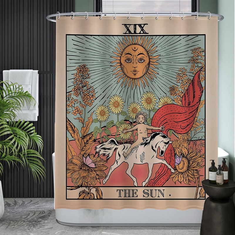 Ulticool Shower Curtain - Sun Nature Flowers Tarot Horoscope Vintage