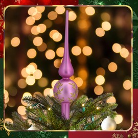 JOYUE Christmas Tree Topper Glass Matt Christmas Tree Topper Silver 26 cm Christmas Tree Decoration Tree Topper Purple Christmas Tree Topper, Christmas Tree Star Topper (Matte Purple)