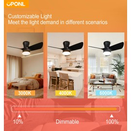 OPONL Black Ceiling Fan with Light 30inch, Large Air Volume, Ceiling Fans with Lights for Bedroom Kitchen Dining room Patio