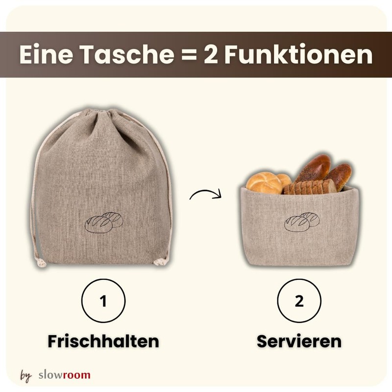 slowroom Bread Bag, Natural Linen, 30 x 34 cm