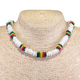 BlueRica Puka & Rasta Coconut Chip Shell Beads Necklace (18")
