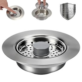 Sink Drain Strainer - Kitchen Sink Stopper, 3 In 1 Kitchen Sink Drain Strainer with Anti-Clogging Basket, Fit US Standard 3-1/2'' Sink Hole