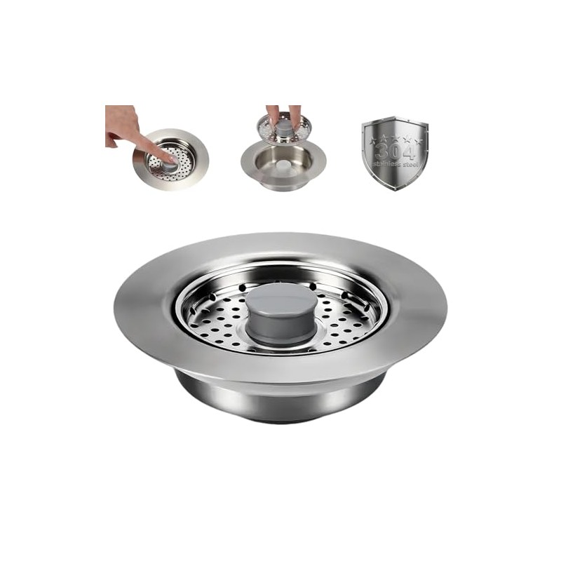 Sink Drain Strainer - Kitchen Sink Stopper, 3 In 1