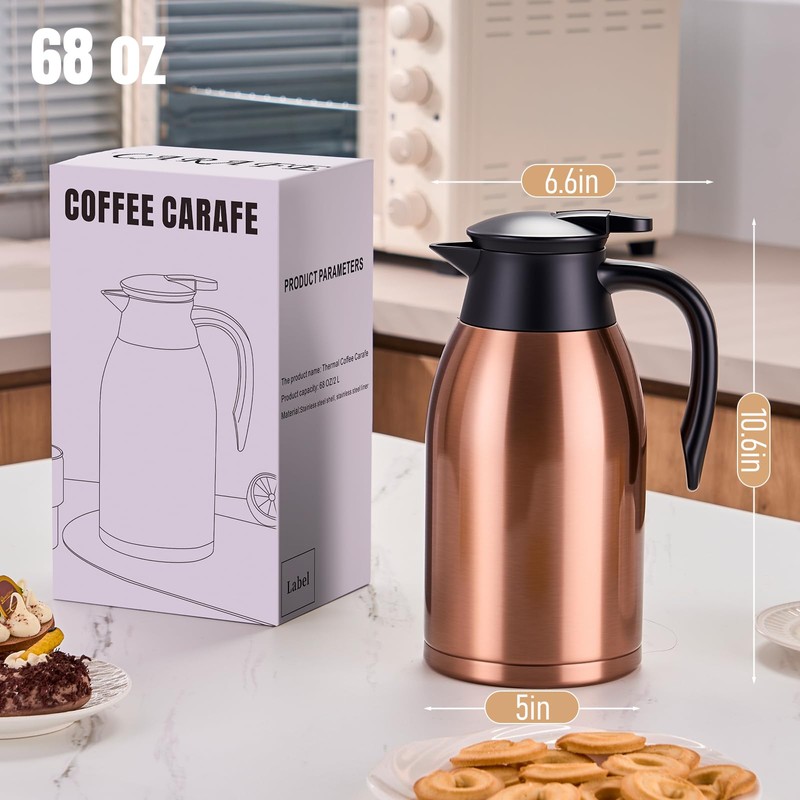 PARACITY 68oz Thermal Coffee Carafe Gold Brown