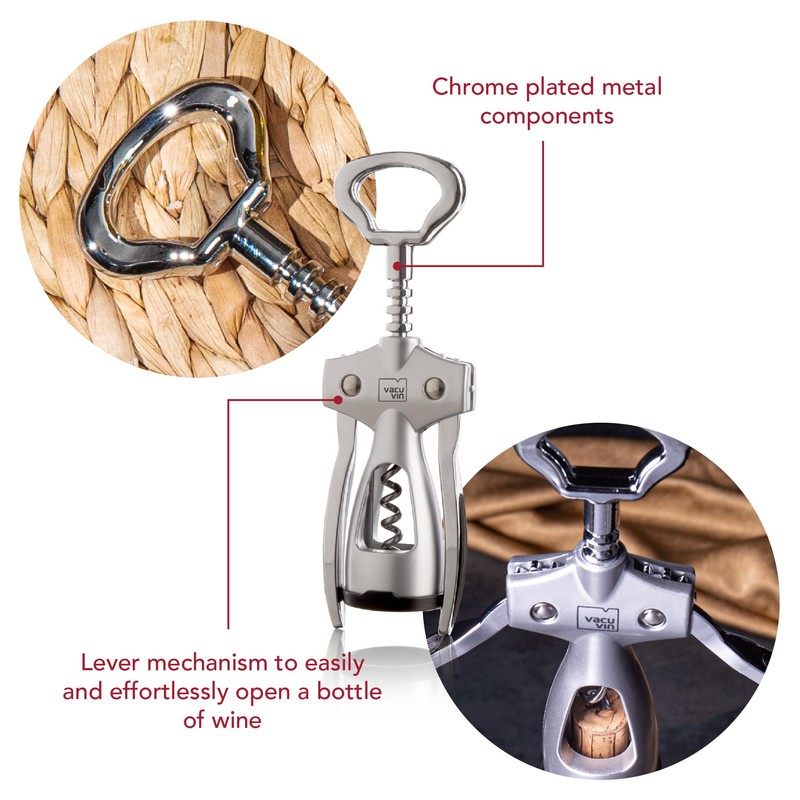 Vacu Vin Silver Winged Corkscrew, Standard