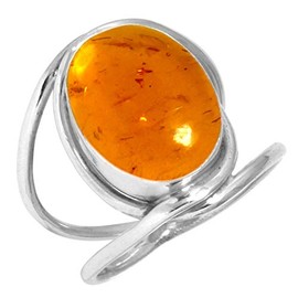 Jeweloporium Orange Amber 925 Sterling Silver Ring for Women Stone Cocktail Silver Ring Size P Christmas - Gift Victorian Jewelry